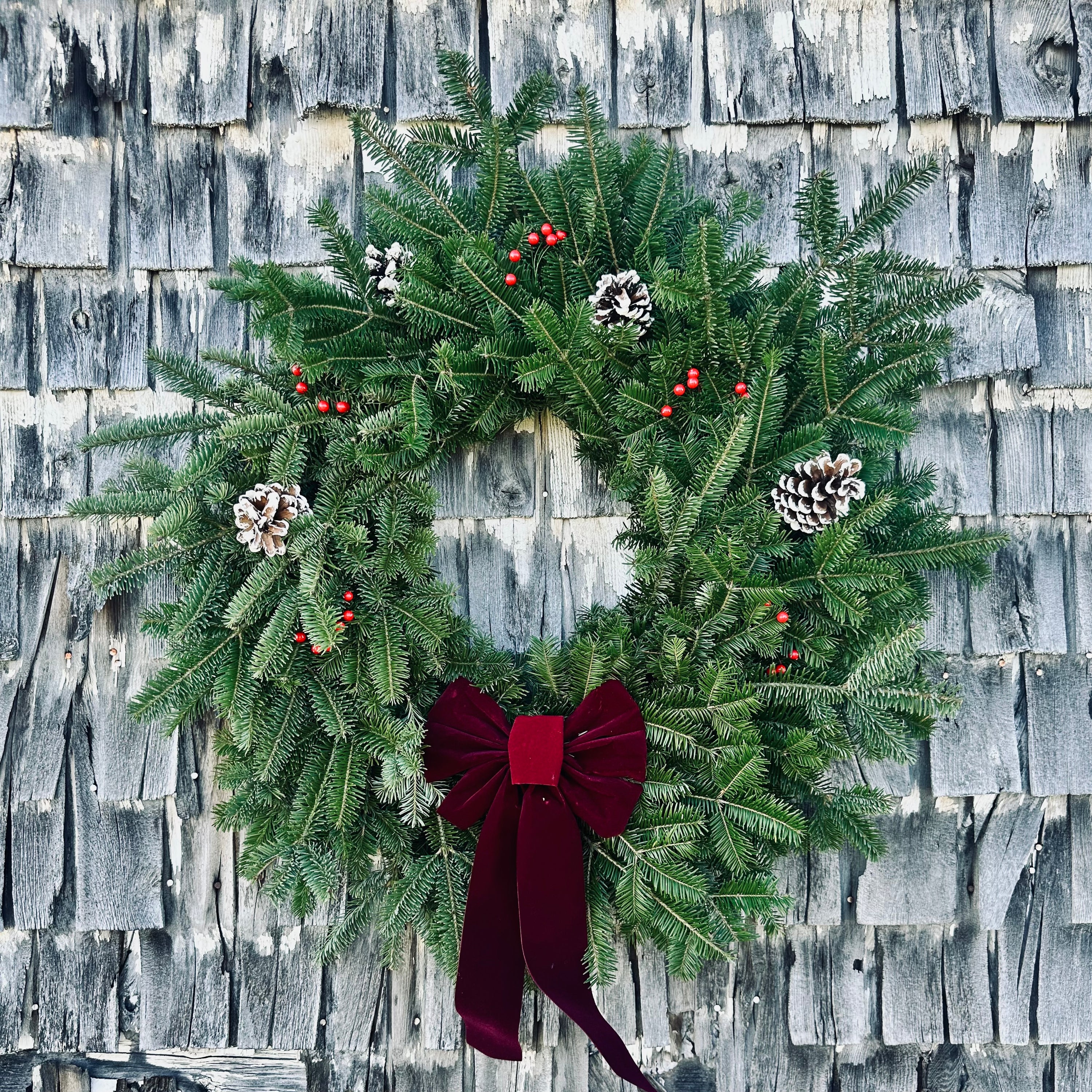 DIY Large 24" Christmas Wreath Kit – Fresh Balsam with Bow, Pinecones & Berries