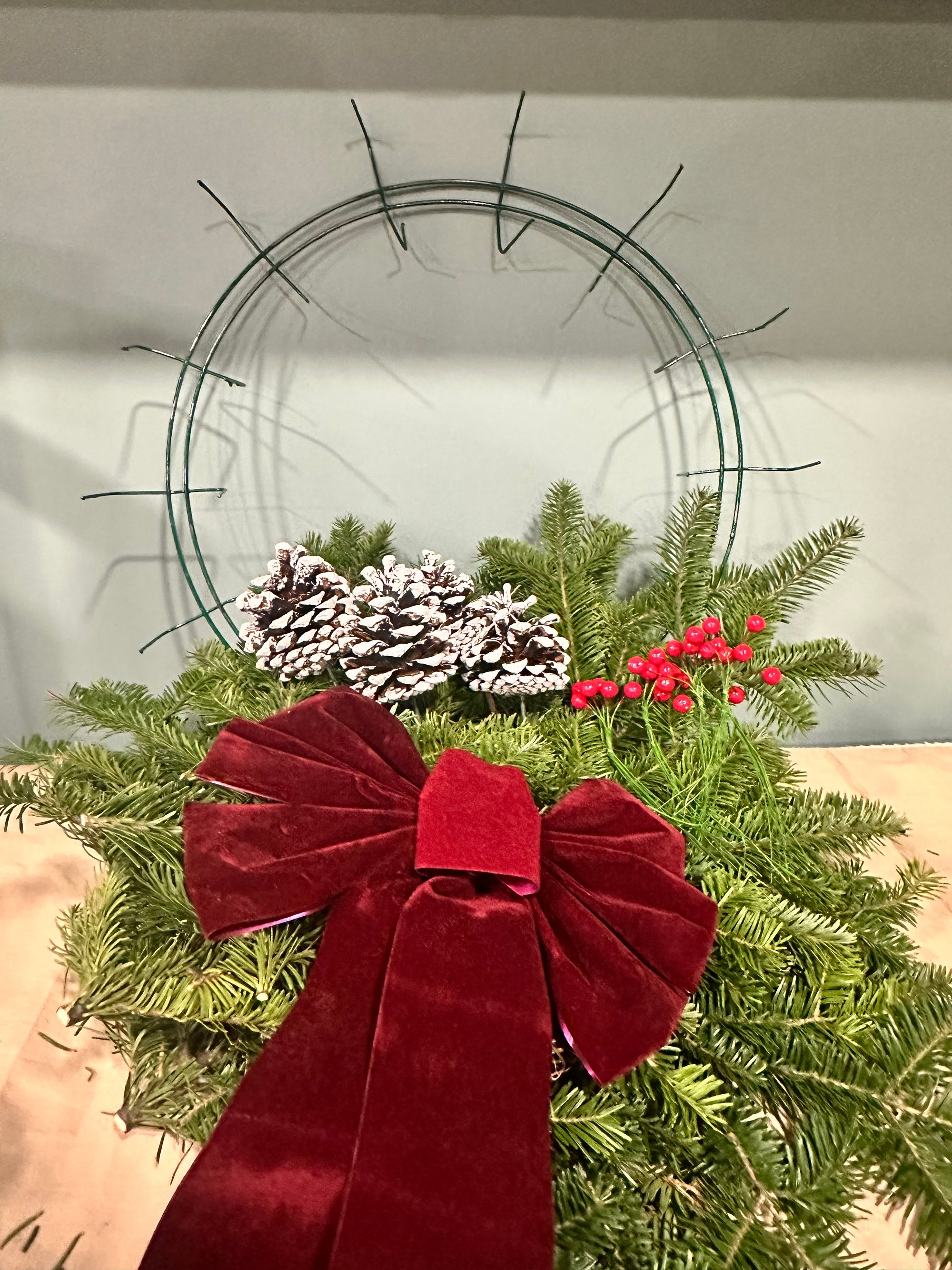 DIY Large 24" Christmas Wreath Kit – Fresh Balsam with Bow, Pinecones & Berries