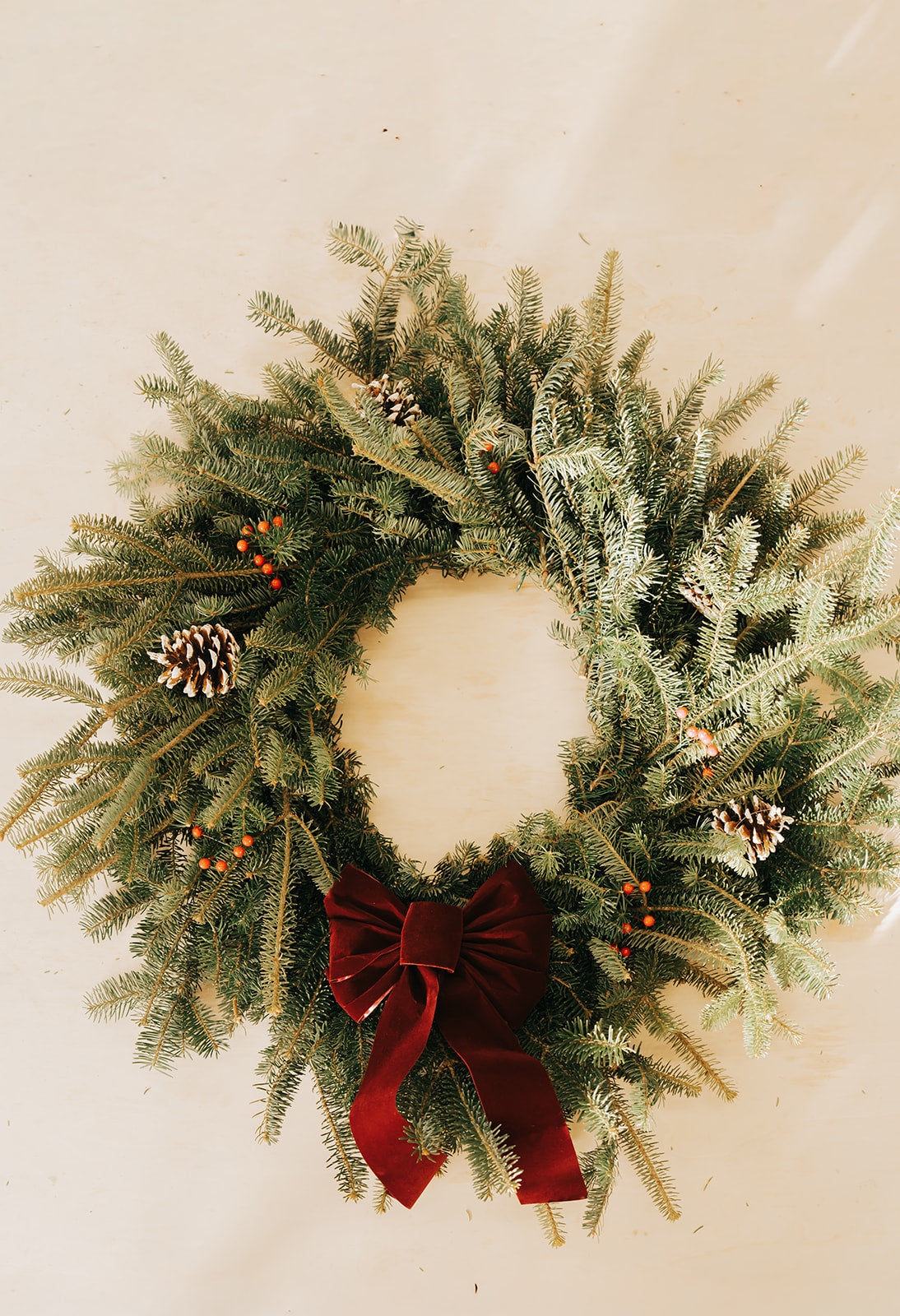 DIY Large 24" Christmas Wreath Kit – Fresh Balsam with Bow, Pinecones & Berries