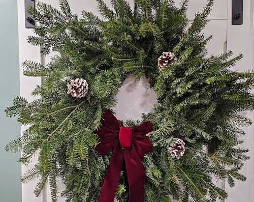 DIY 24" Christmas Wreath Kit – Fresh Balsam with Bow, Pinecones & Berries